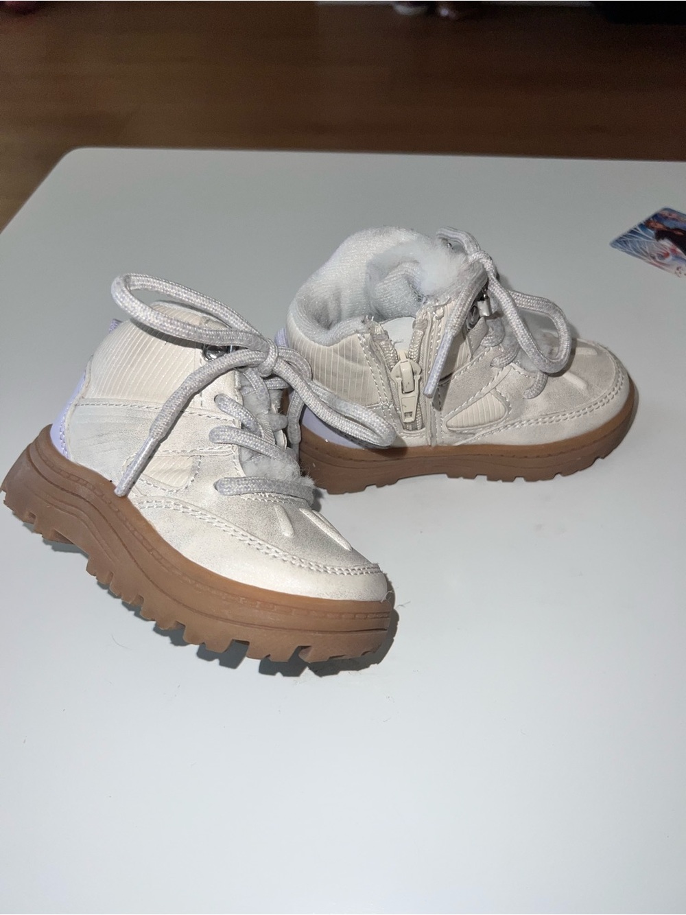 Kids White and Brown Lace-Up Ankle Boots